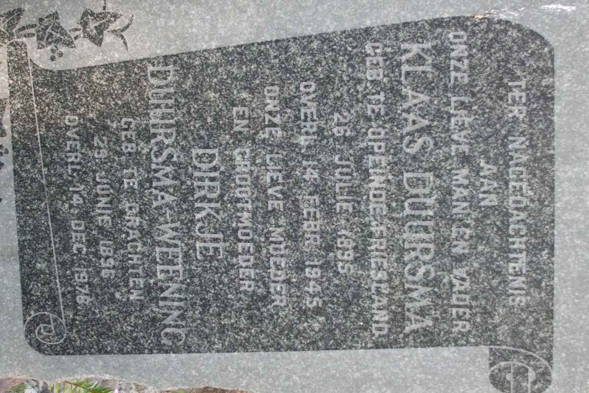 DUURSMA Klaas 1895-1945 &amp; Dirkje WEENING 1896-1978