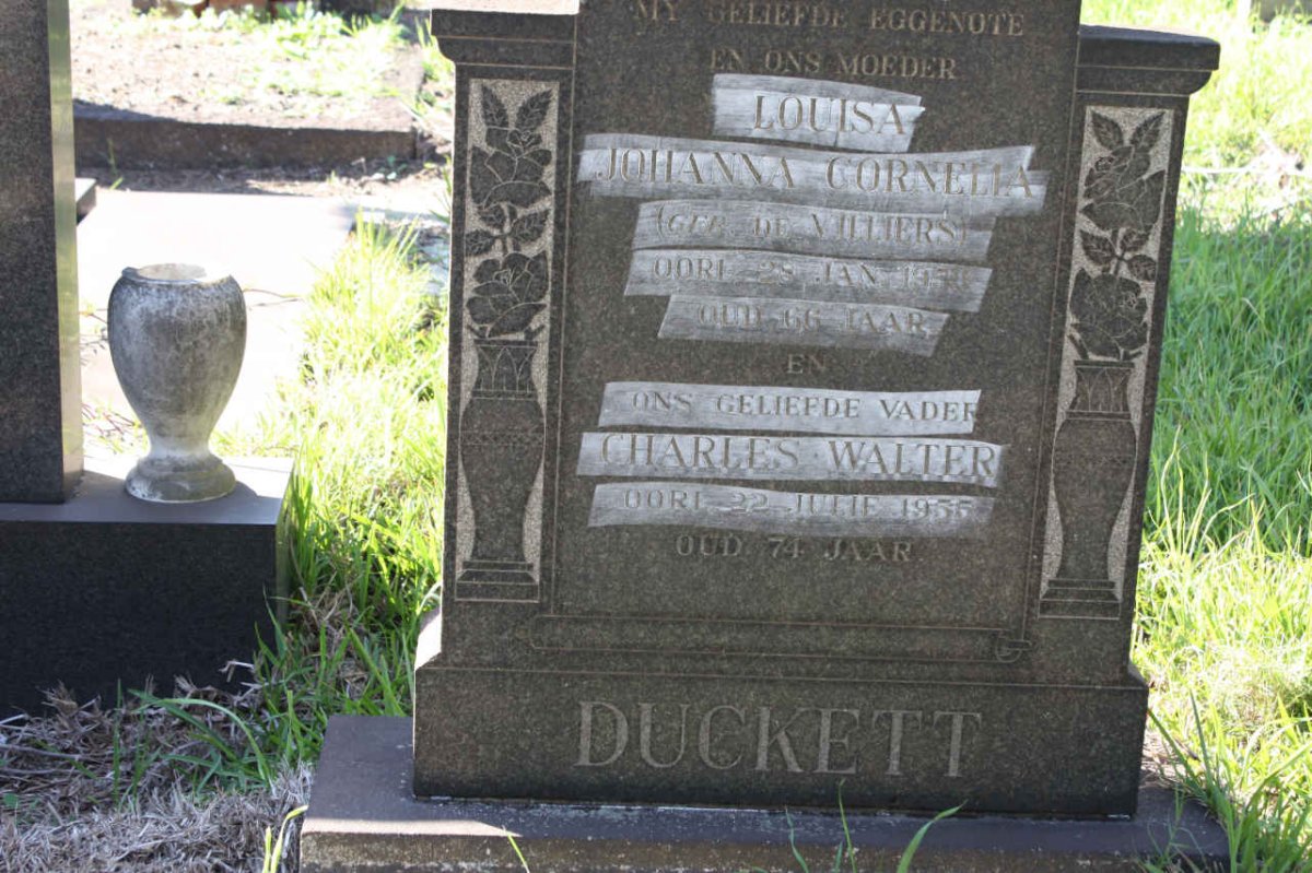 DUCKETT Charles Walter -1955 &amp; Louisa Johanna Cornelia DE VILLIERS -1950