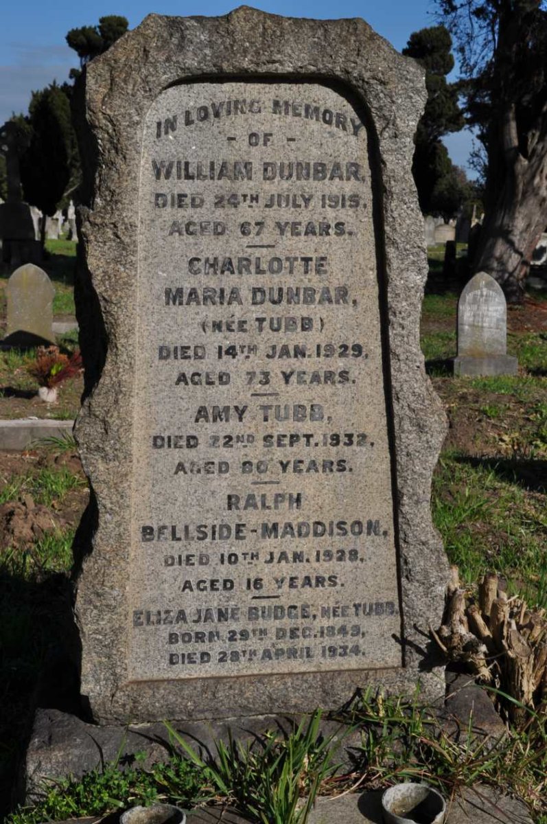 DUNBAR William -1915 &amp; Charlotte Maria TUBB -1929