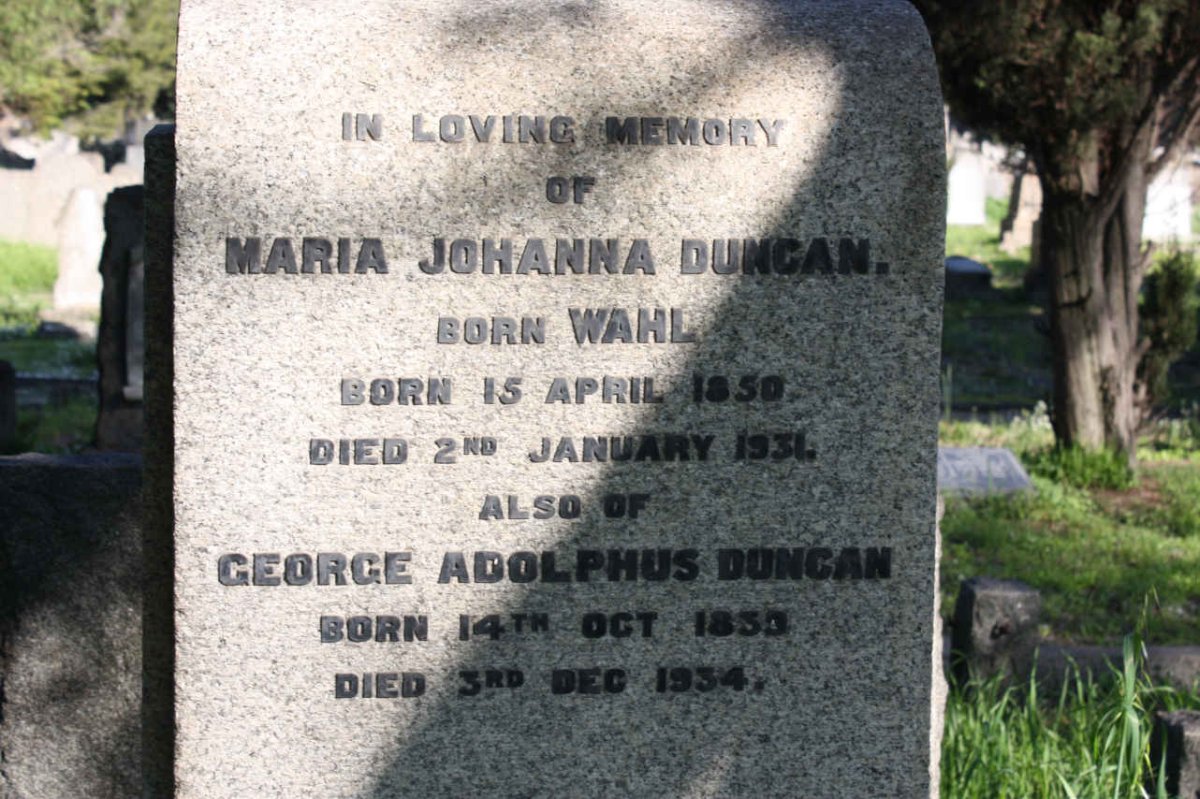 DUNCAN George Adolphus 1839-1934 &amp; Maria Johanna WAHL 1850-1931