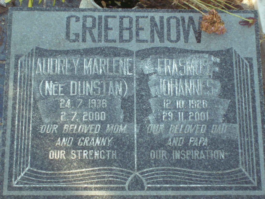 GRIEBENOW  Erasmus Johannes 1926-2001 &amp; Audrey Marlene DUNSTAN 1936-2000