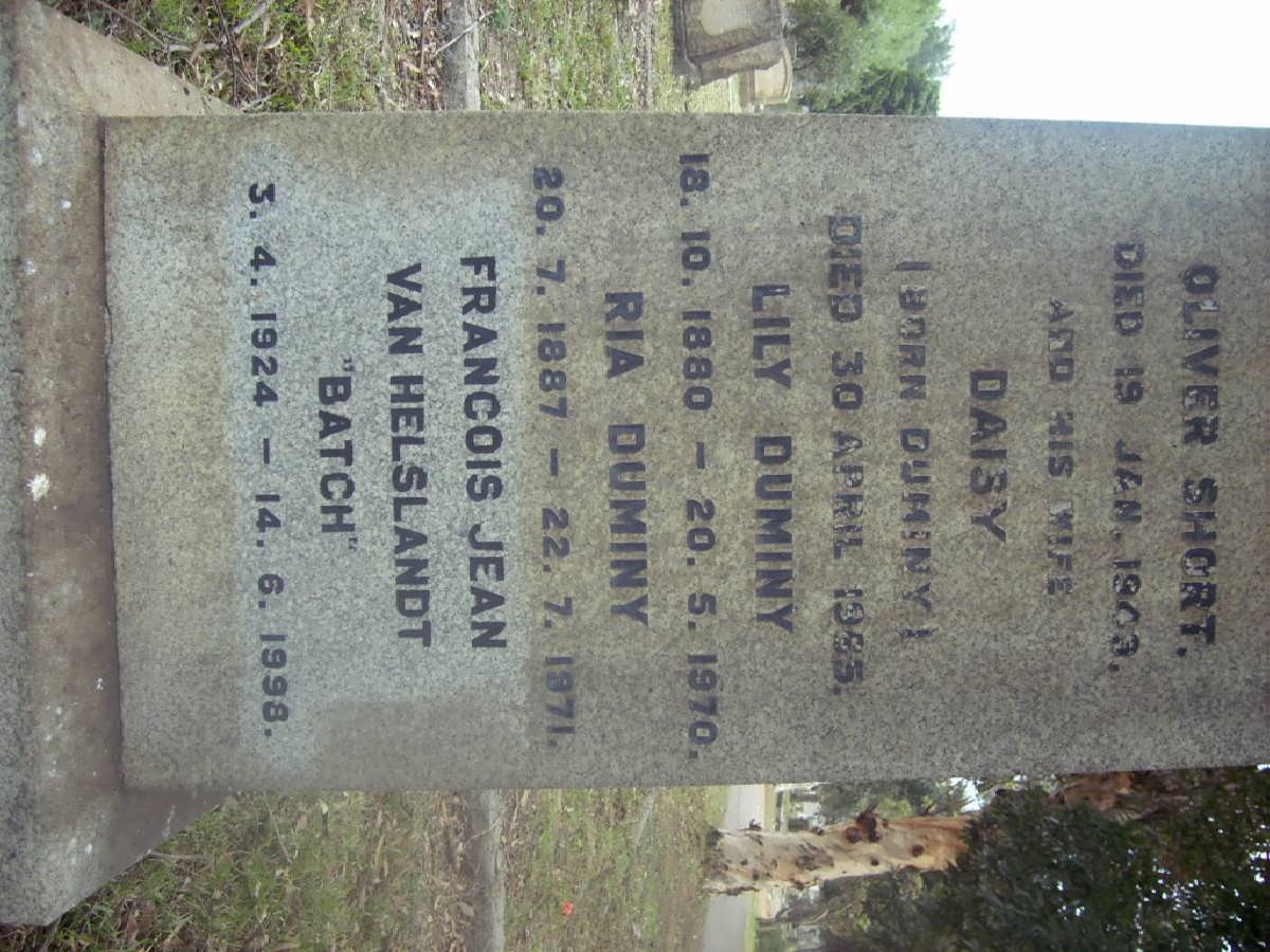 DUMINY Ria 1887-1971 :: SHORT Oliver -1943 &amp; Daisy DUMINY -1965 :: DUMINY Lily 1880-1970