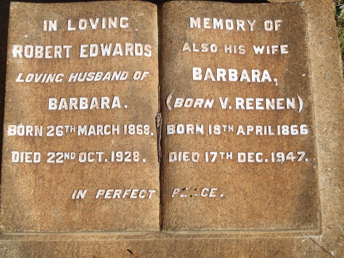EDWARDS Robert 1868-1928 &amp; Barbara V. REENEN 1866-1947