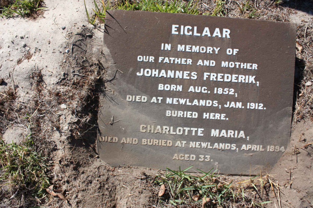 EIGLAAR Johannes Frederik 1852-1912 &amp; Charlotte Maria -1894