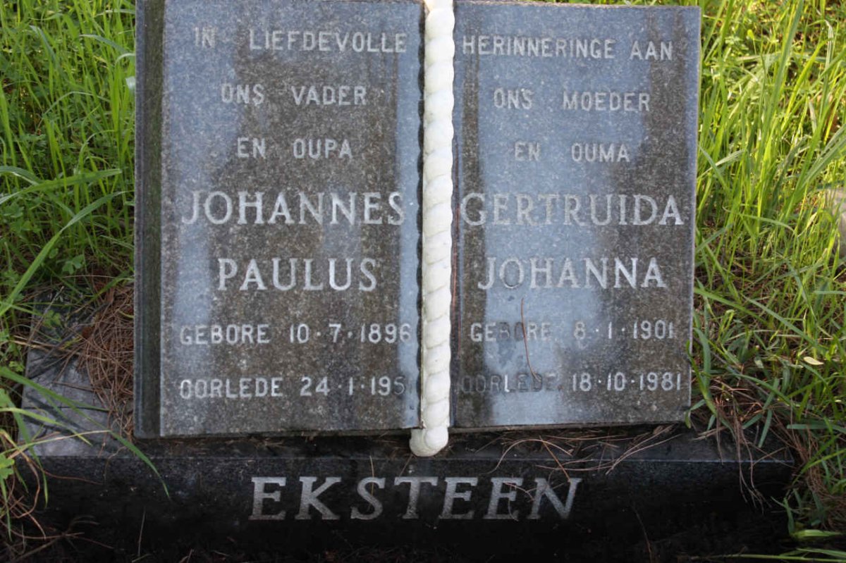 EKSTEEN Johannes Paulus 1896-1951 &amp; Gertruida Johanna 1901-1981