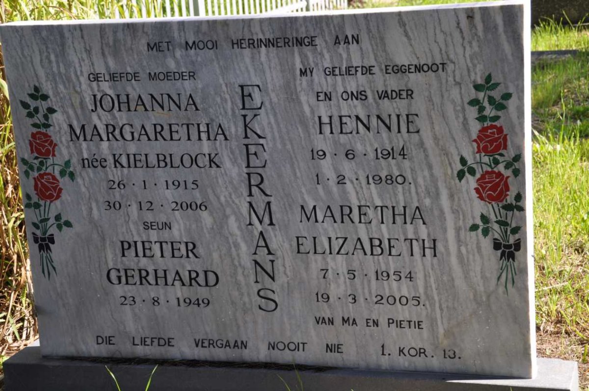 EKERMANS Hennie 1914-1980 &amp; Johanna Margaretha KIELBLOCK 1915-2006
