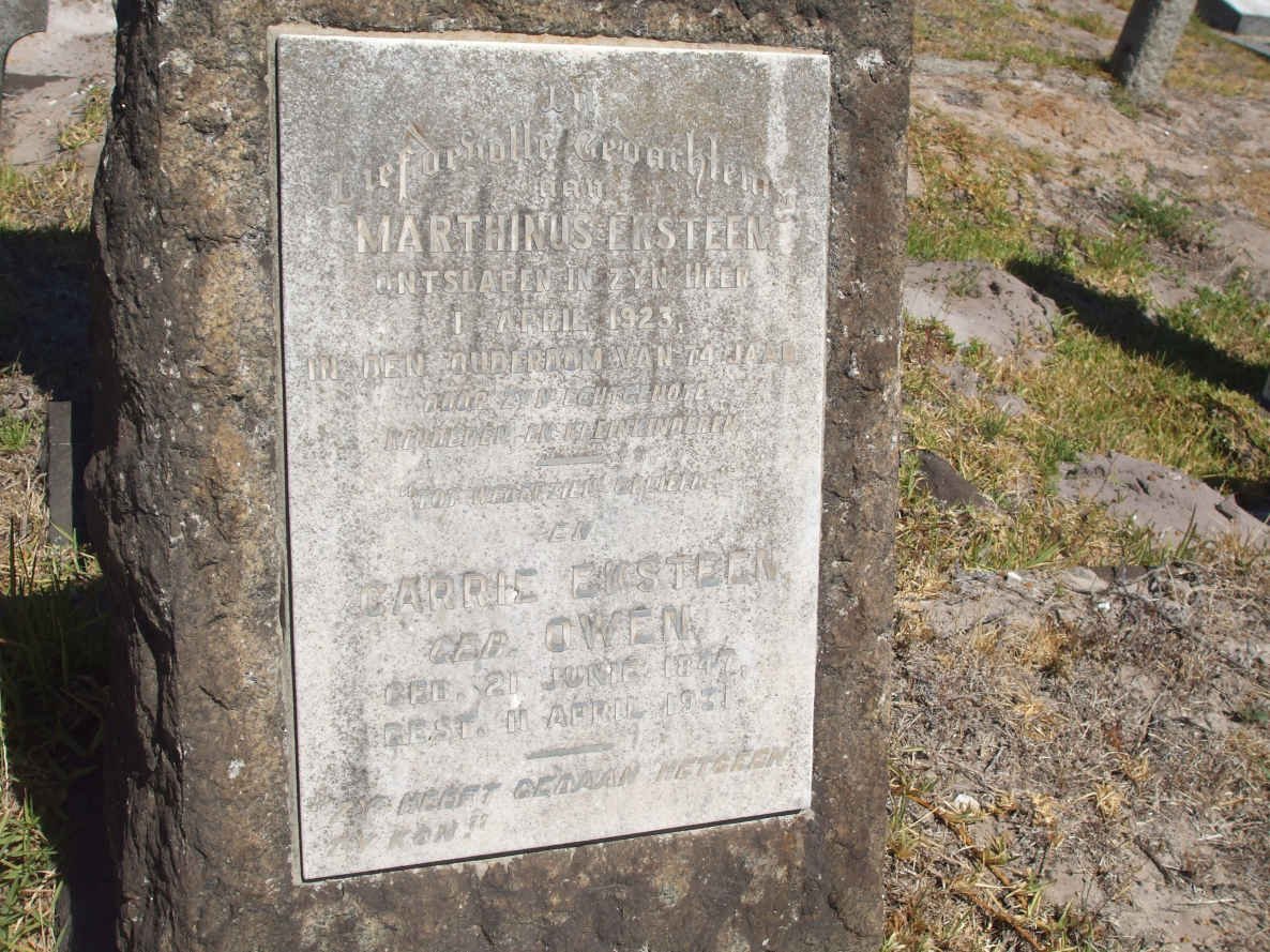 EKSTEEN Marthinus -1923 &amp; Carrie OWEN 1847-1931