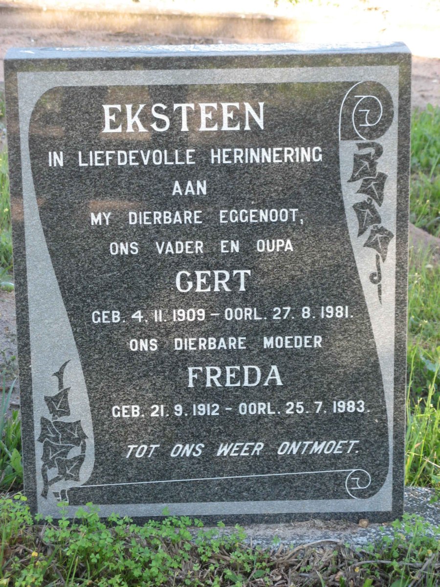 EKSTEEN Gert 1909-1981 &amp; Freda 1912-1983