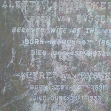 EKERMANS Aletta Louisa nee VAN EYSSEN 1867-1932 :: VAN EYSSEN Alfred 1891-1933