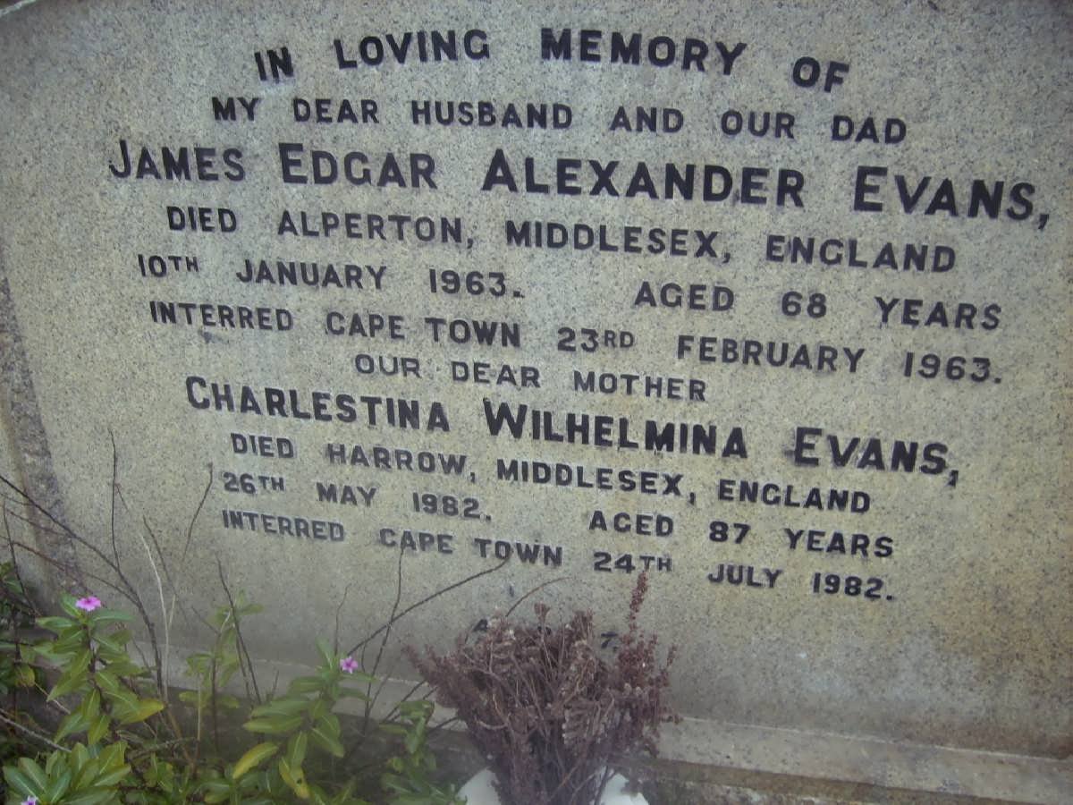 EVANS James Edgar Alexander -1963 &amp; Charlestina Wilhelmina -1982