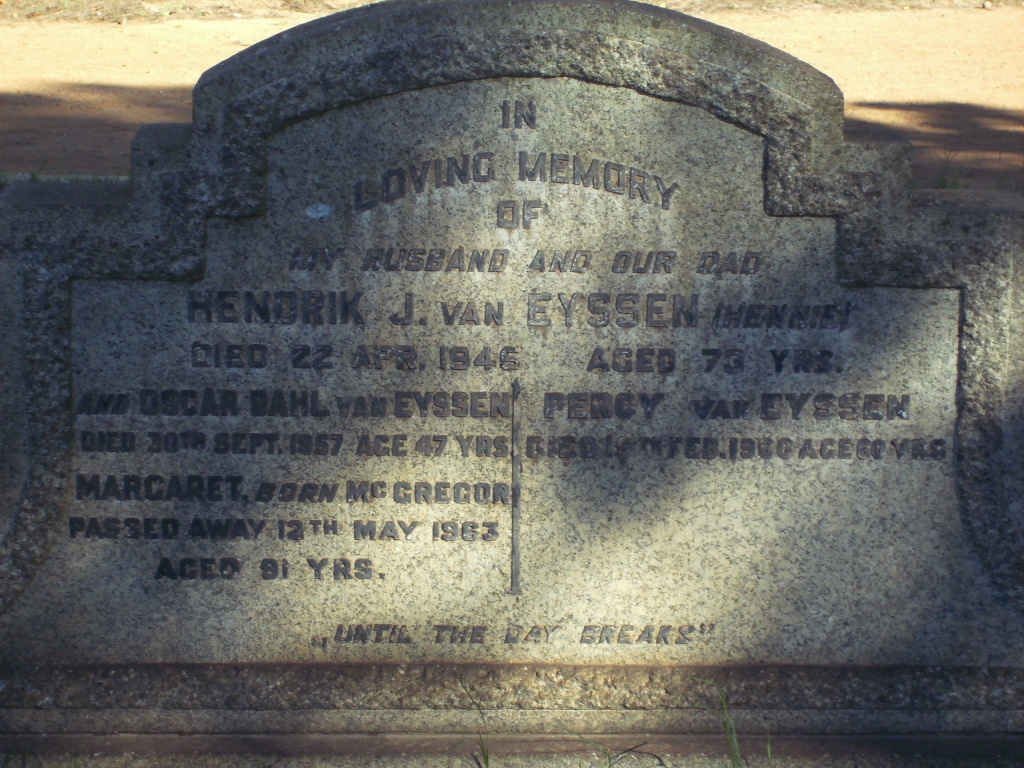 EYSSEN Hendrik J., van  -1945 &amp; Margaret McGREGOR  -1963 