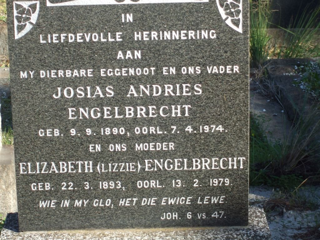 ENGELBRECHT Josias Andries 1890-1974 &amp; Elizabeth 1893-1979