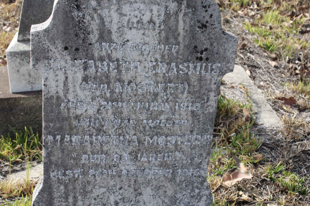 ERASMUS Elizabeth nee MOSTERT -1910 :: MOSTERT Margaretha -1916