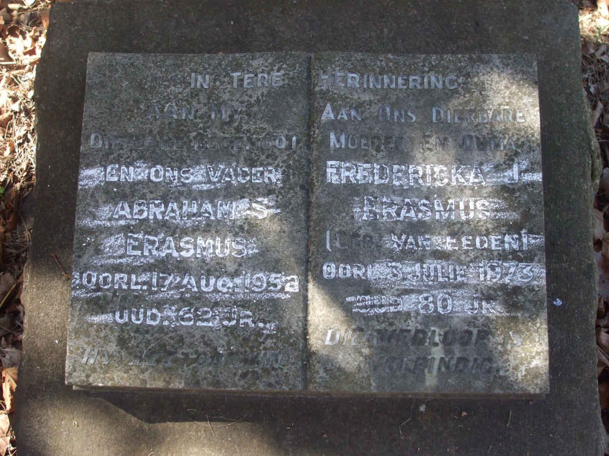 ERASMUS Abraham S. -1952 &amp; Fredericka J. VAN EEDEN -1973