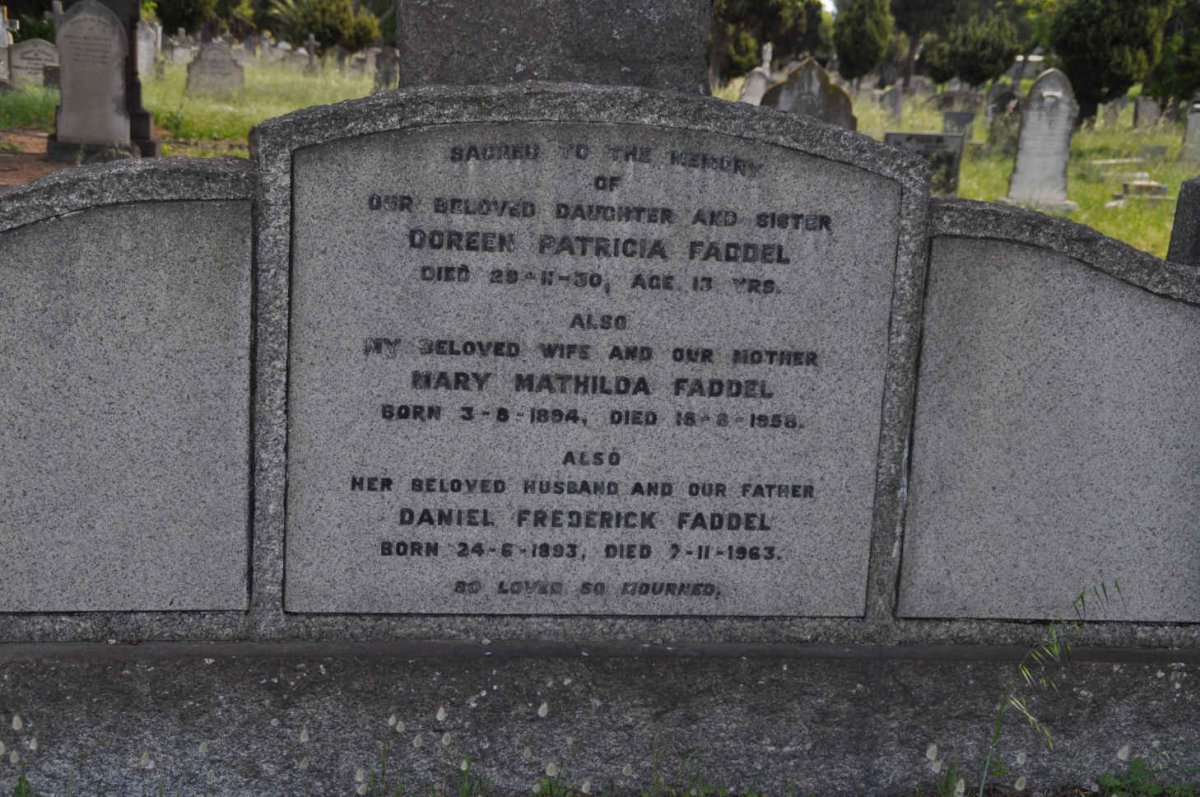 FADDEL Daniel Frederick 1893-1963 &amp; Mary Mathilda 1894-1958 :: FADDEL Doreen Patricia -1930