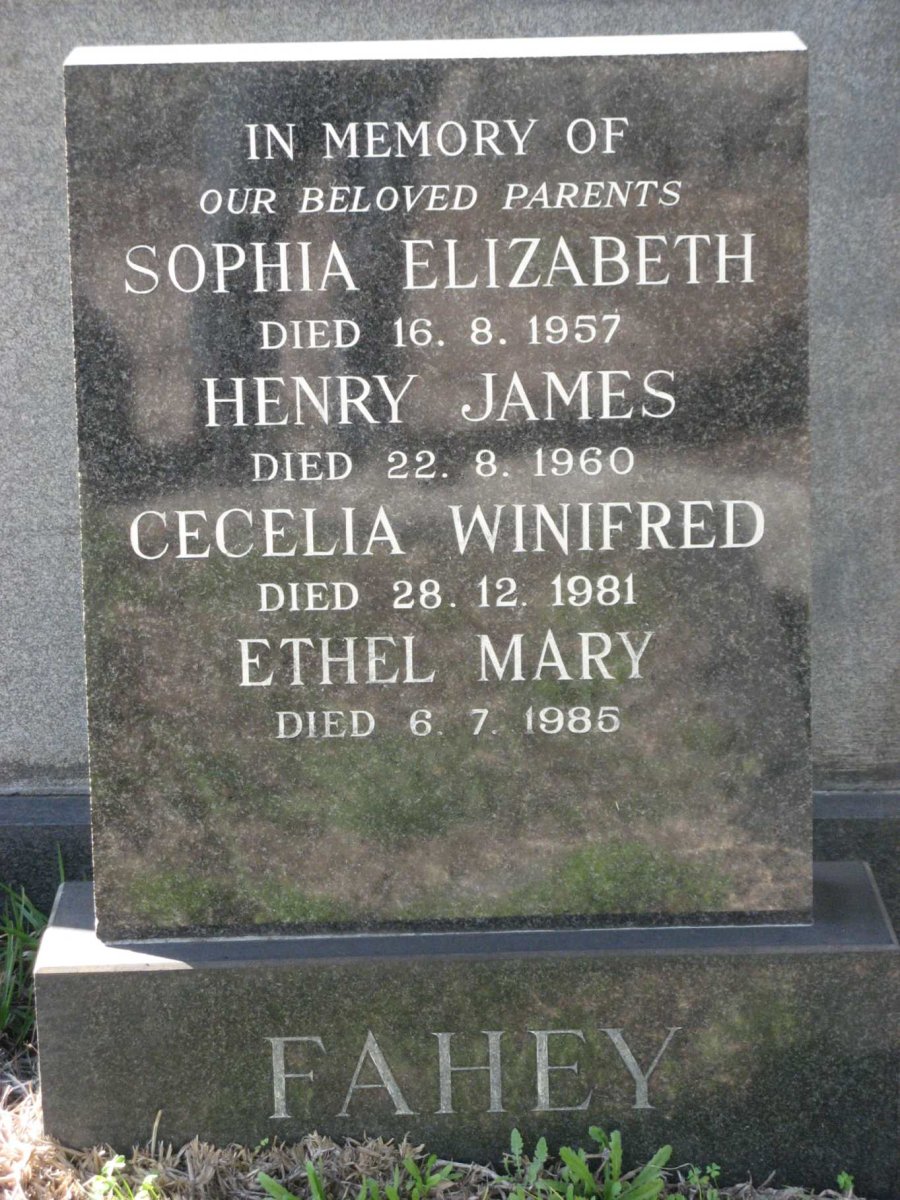 FAHEY Henry James -1960 &amp; Sophia Elizabeth -1957