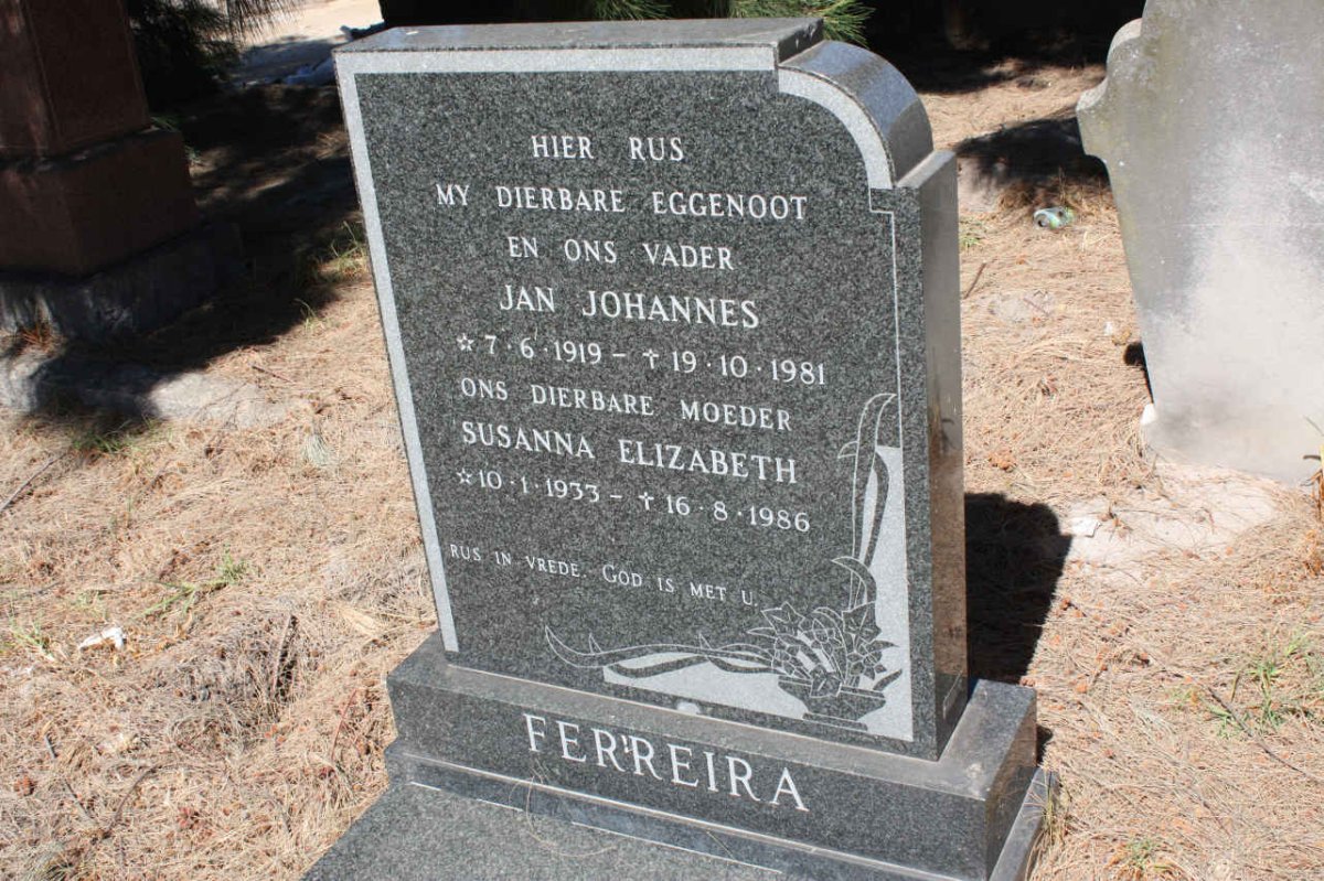 FERREIRA Jan Johannes 1919-1981 &amp; Susanna Elizabeth 1933-1986