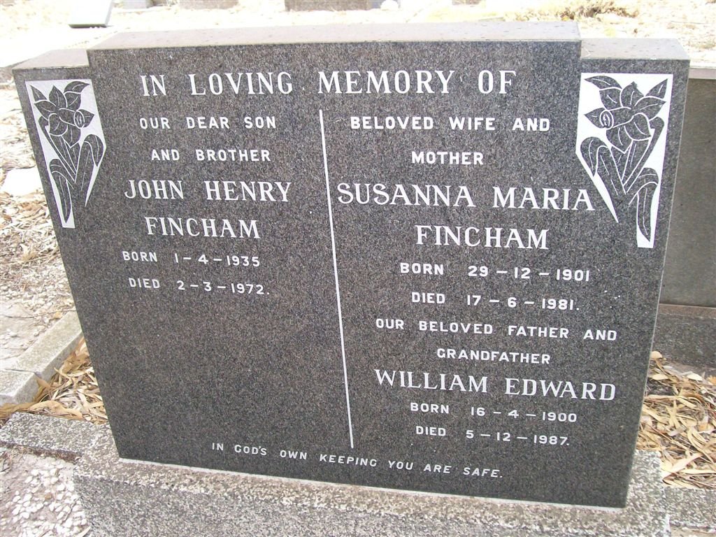 FINCHAM William Edward 1900-1987 &amp; Susanna Maria 1901-1981 :: FINCHAM John Henry 1935-1972