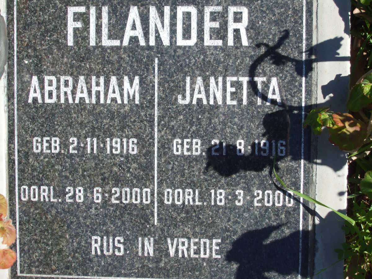 FILANDER Abraham 1916-2000 &amp; Janetta 1916-2000