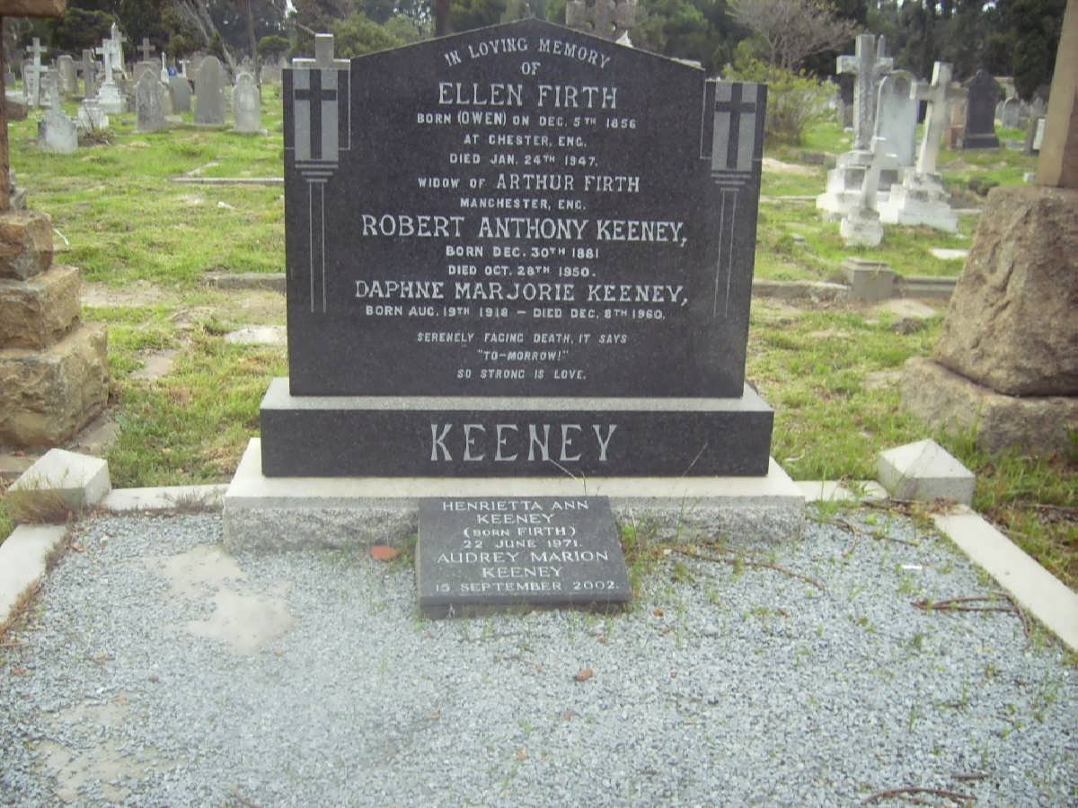 FIRTH Ellen nee OWEN 1856-1947 :: KEENEY Robert Anthony 1881-1950 &amp; Daphne Marjorie 1918-1960