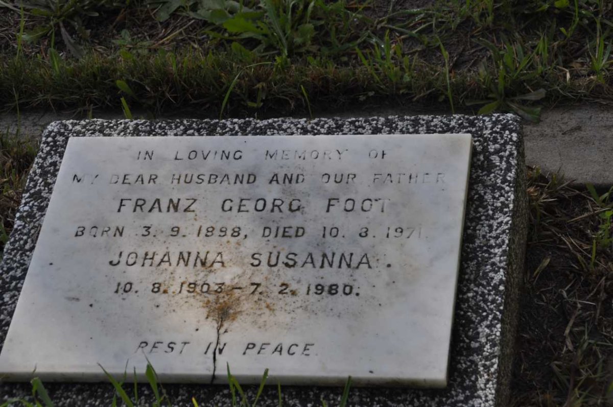 FOOT Franz Georg 1898-1971 &amp; Johanna Susanna 1903-1980