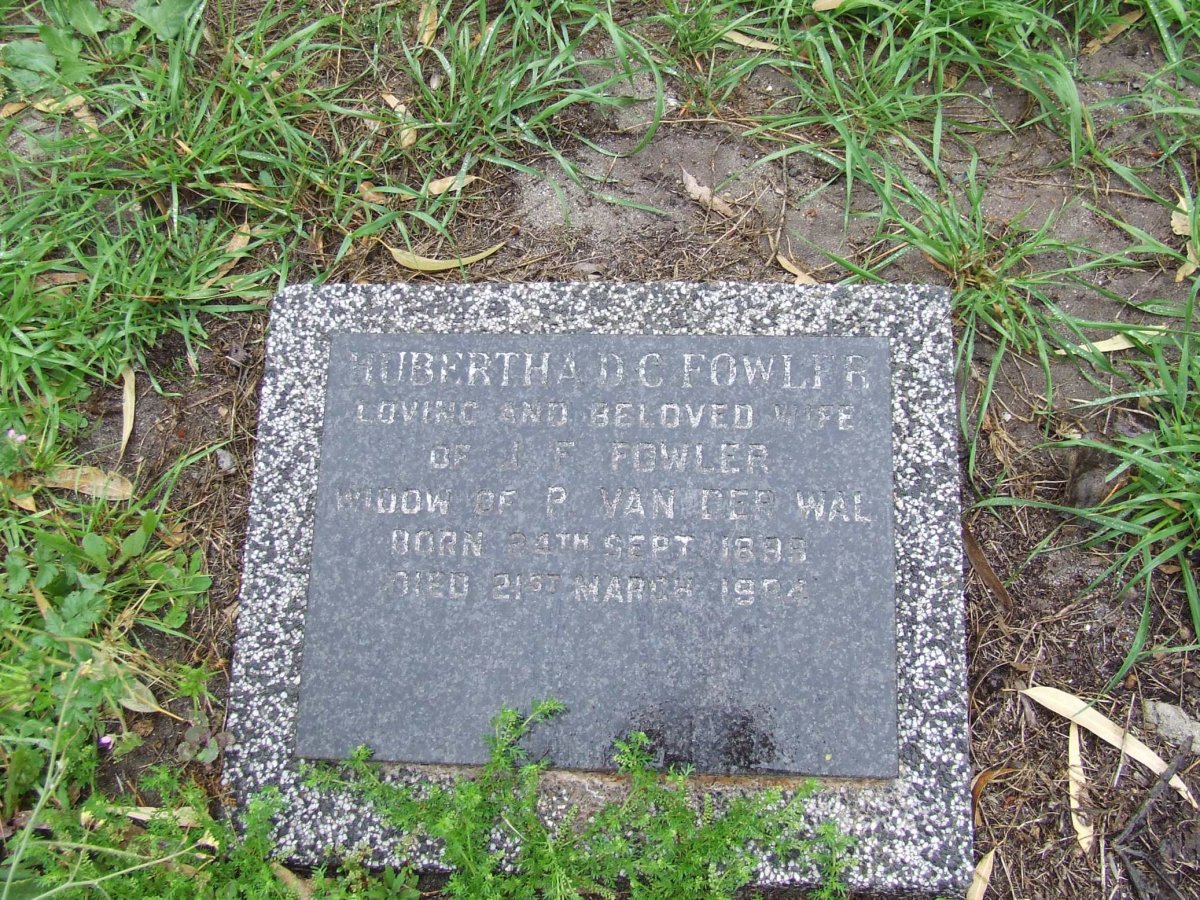 FOWLER Hubertha D.C. formerly VAN DER WAL 1889-1984