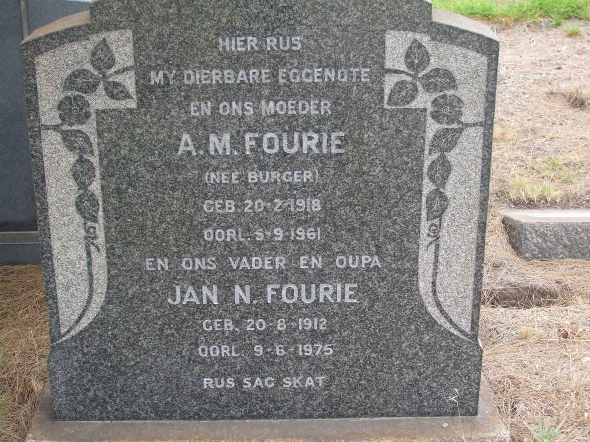 FOURIE Jan N. 1912-1975 &amp; A.M. BURGER 1918-1961