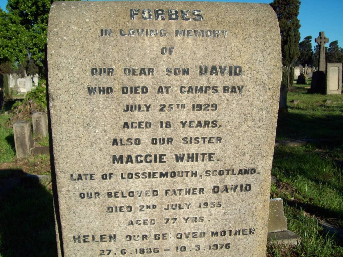 FORBES David -1929 :: WHITE Maggie :: FORBES David -1955 &amp; Helen 1886-1976