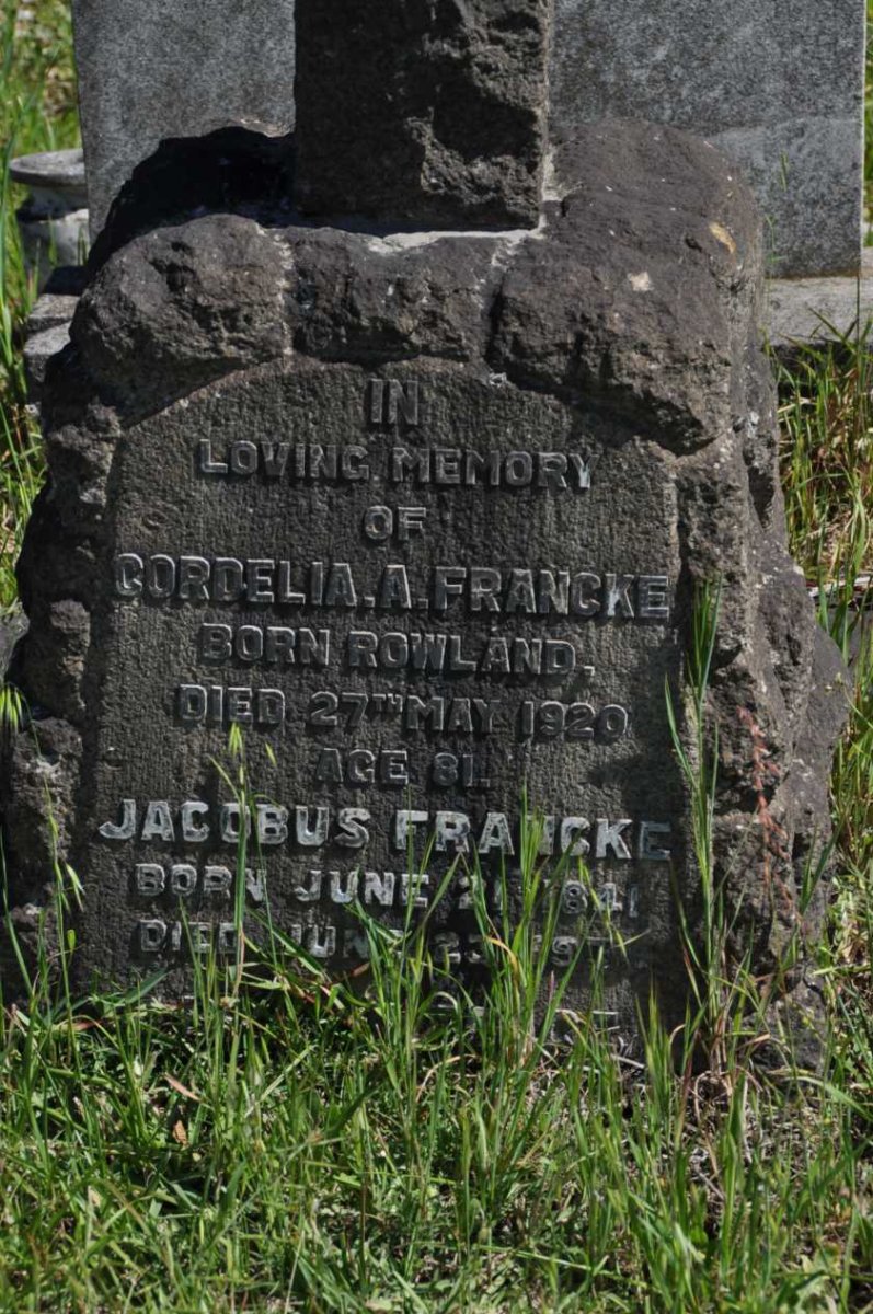 FRANCKE Jacobus 1841-19?? &amp; Cordelia A. ROWLAND -1920