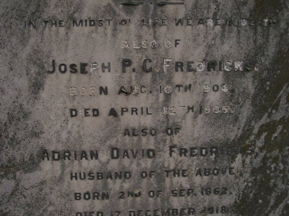 FREDERICKS Adrian David 1862-1918 :: FREDERICKS Joseph P.C. 1904-1905