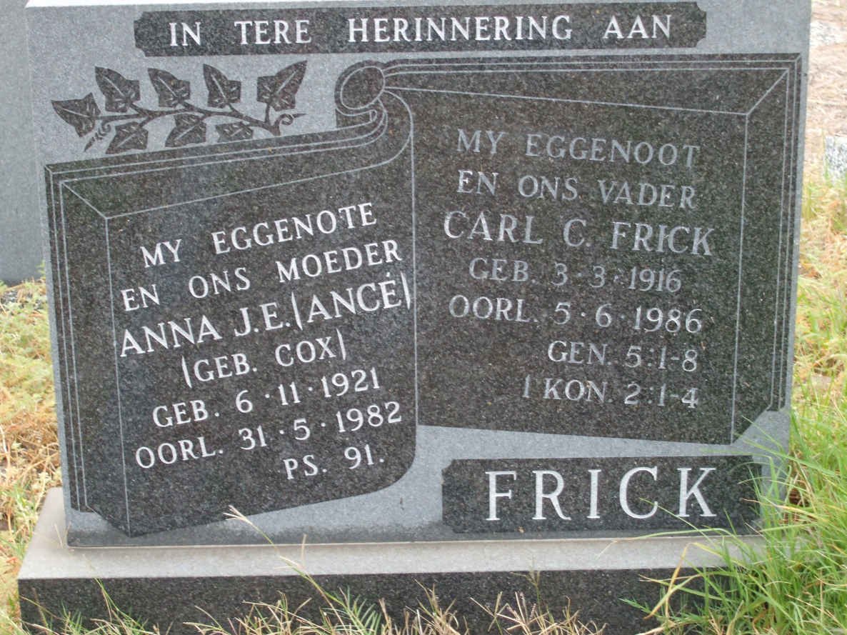 FRICK Carl C. 1916-1986 &amp; Anna J.E. COX 1921-1982