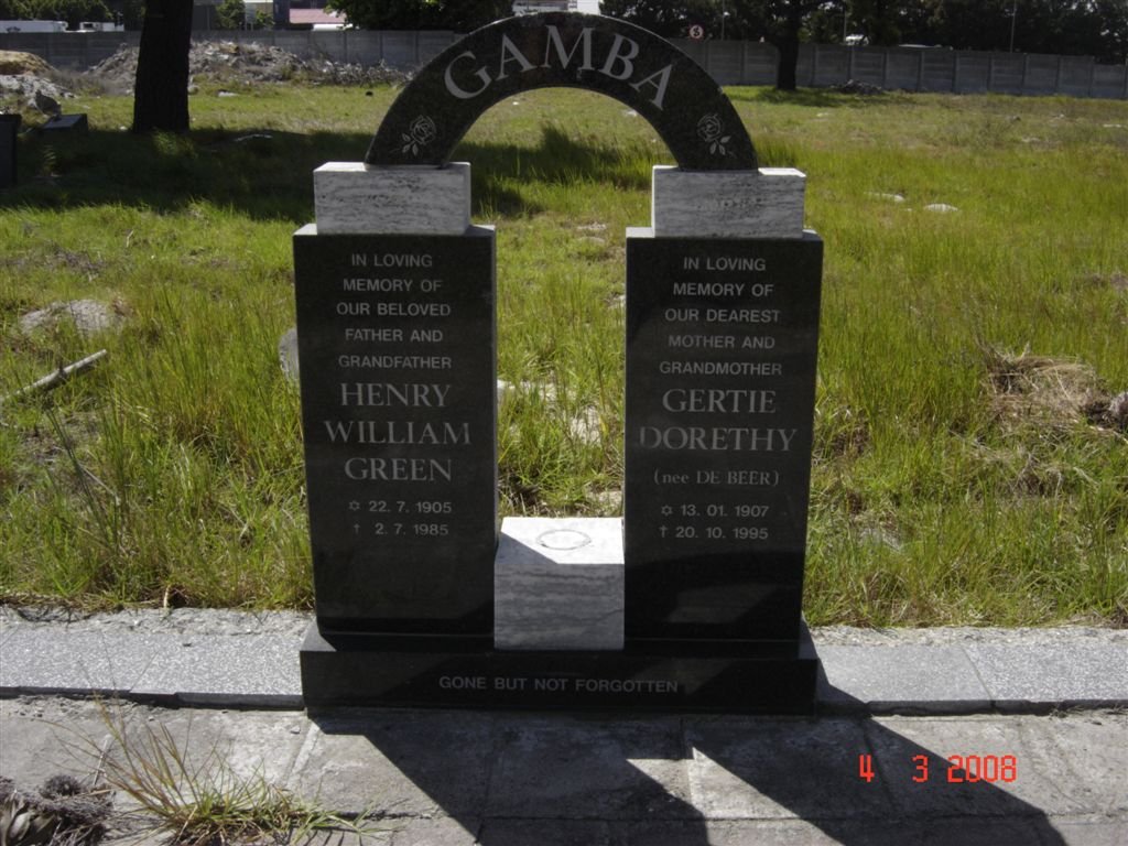 GAMBA Henry William Green 1905-1985 &amp; Gerty Dorethy DE BEERS 1907-1995
