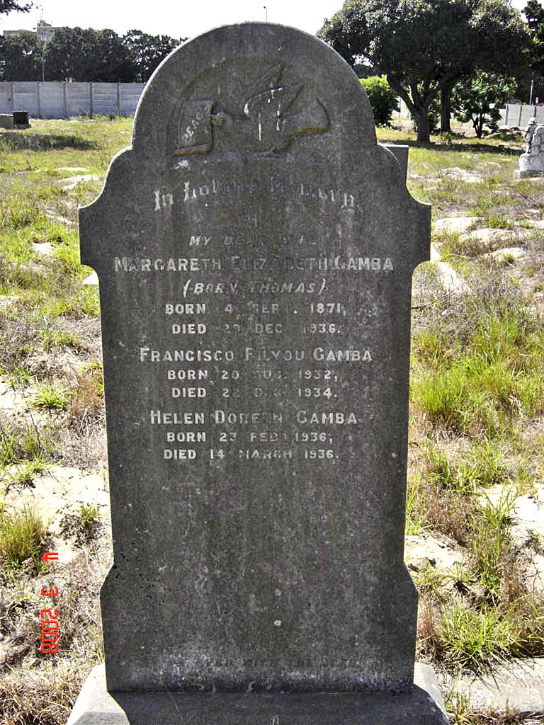 GAMBA Margaret Elizabeth nee THOMAS 1871-1936 :: GAMBA Franciso Filyou  1932-1934 :: GAMBA Helen Doreen 1936