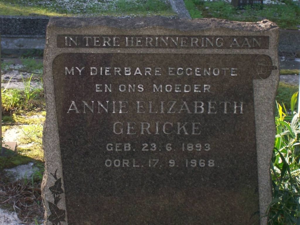 GERICKE Annie Elizabeth 1893-1968