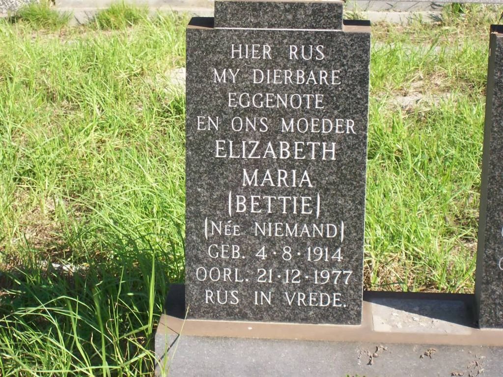 GELDENHUYS  Elizabeth Maria nee NIEMAND 1914-1977