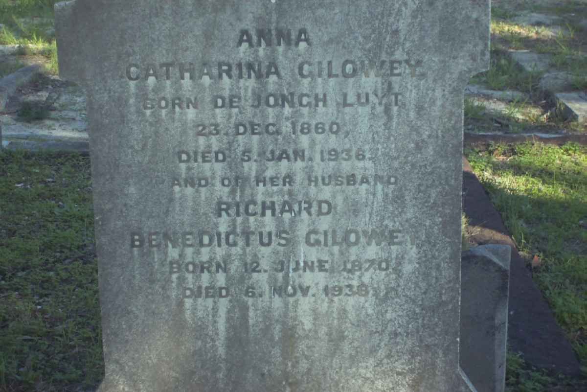 GILOWEY Richard Benedictus 1870-1938 &amp; Anna Catharina DE JONGH LUYT 1860-1936