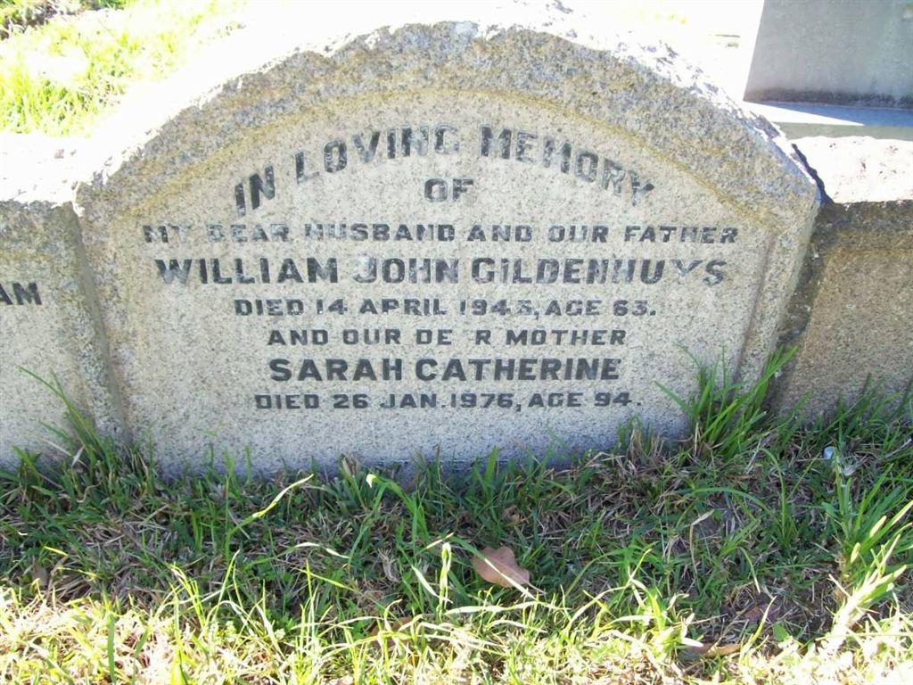 GILDENHUYS William John -1945 &amp; Sarah Catherine -1976
