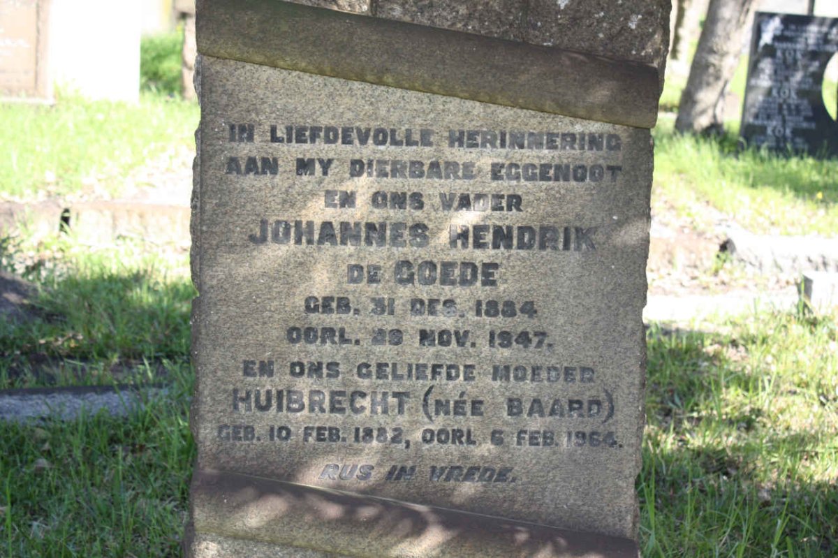 GOEDE Johannes Hendrik, de 1884-1947 &amp; Huibrecht BAARD 1882-1964