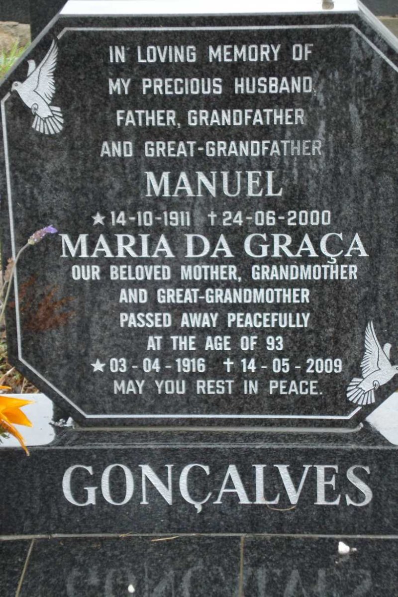 GONCALVES Manuel 1911-2000 &amp; Maria Da Graca 1916-2009