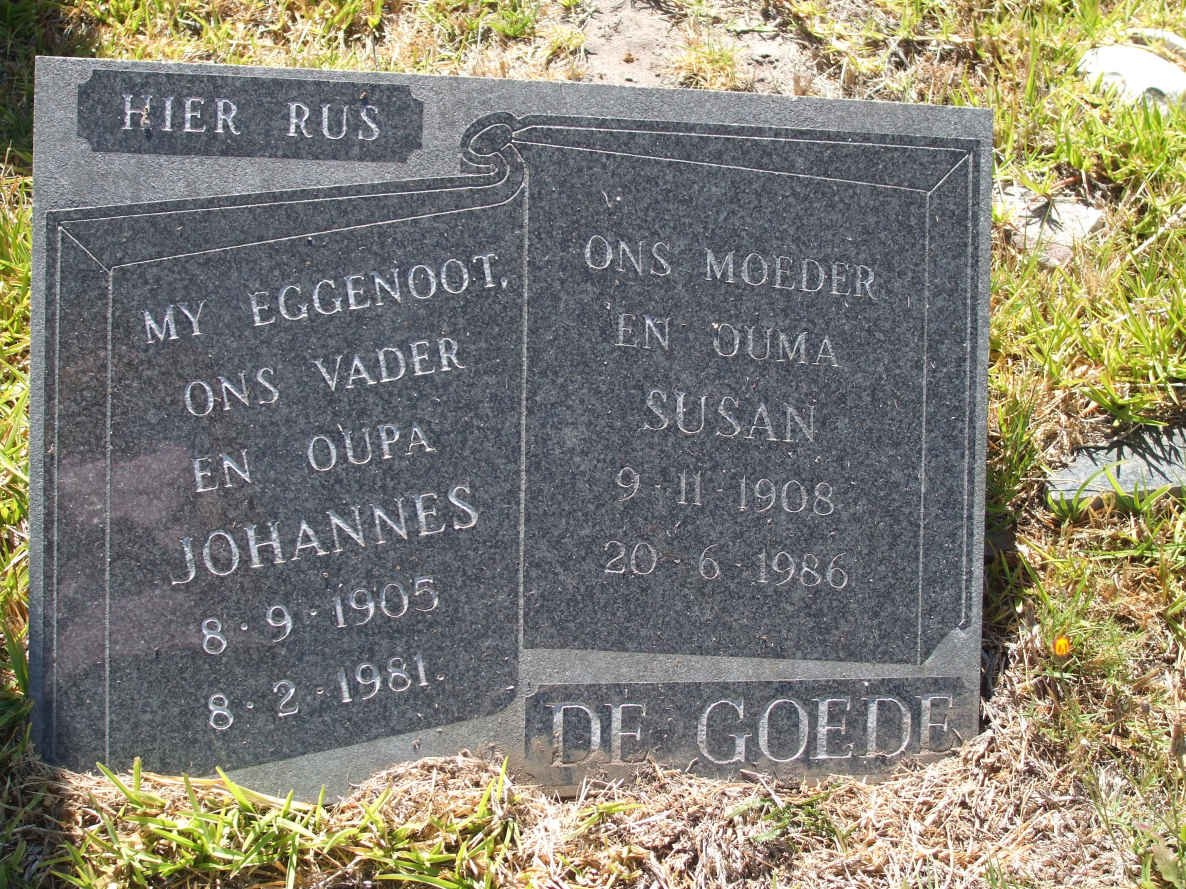 GOEDE Johannes, de  1905-1981 &amp; Susan 1908-1986