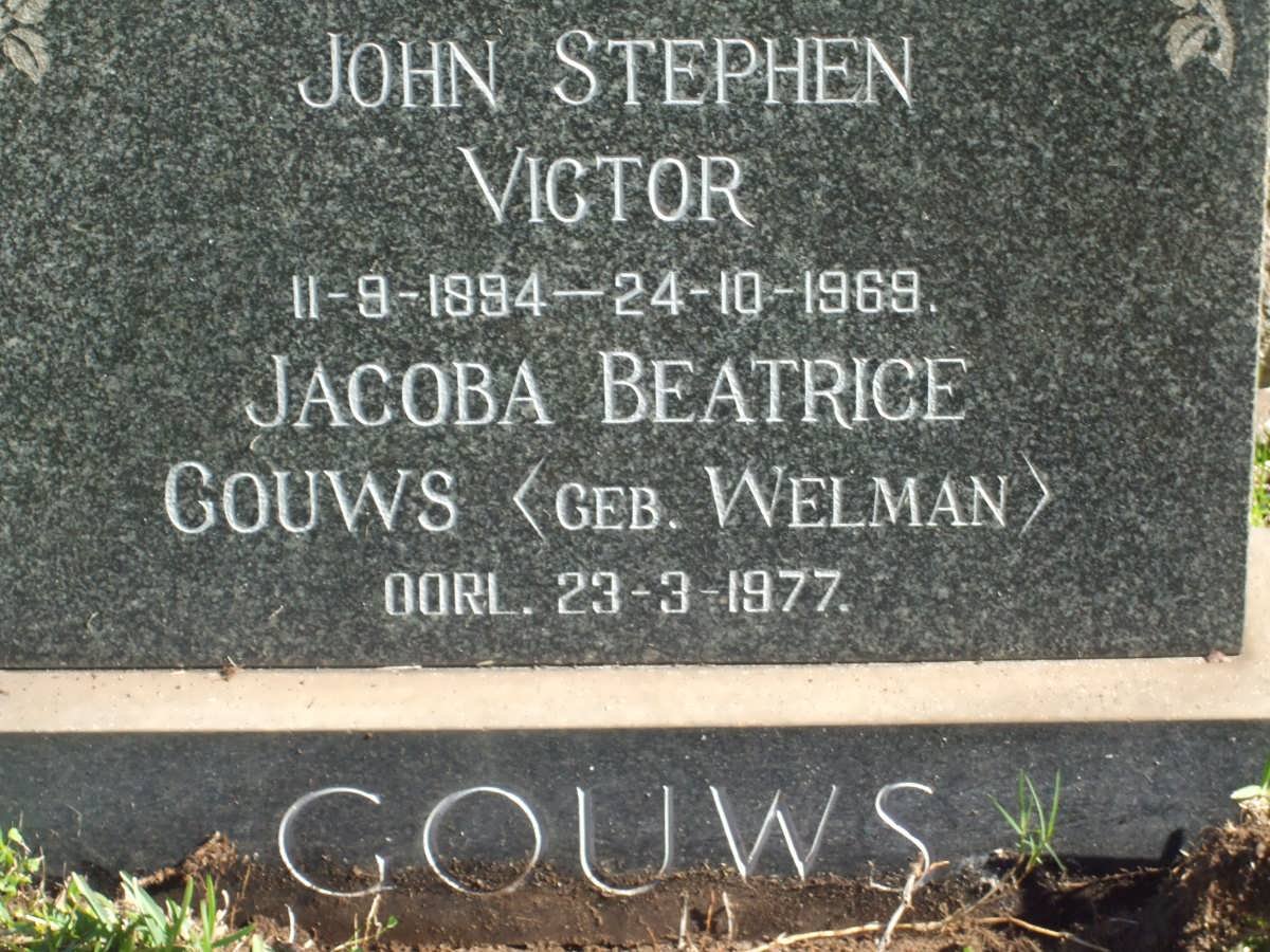 GOUWS John Stephen Victor 1894-1969 &amp; Jacoba Beatrice WELMAN -1977