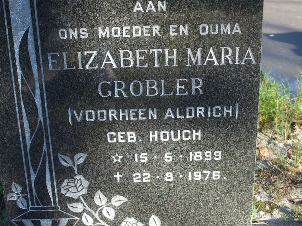 GROBLER Elizabeth Maria previously ALDRICH nee HOUGH 1899-1976