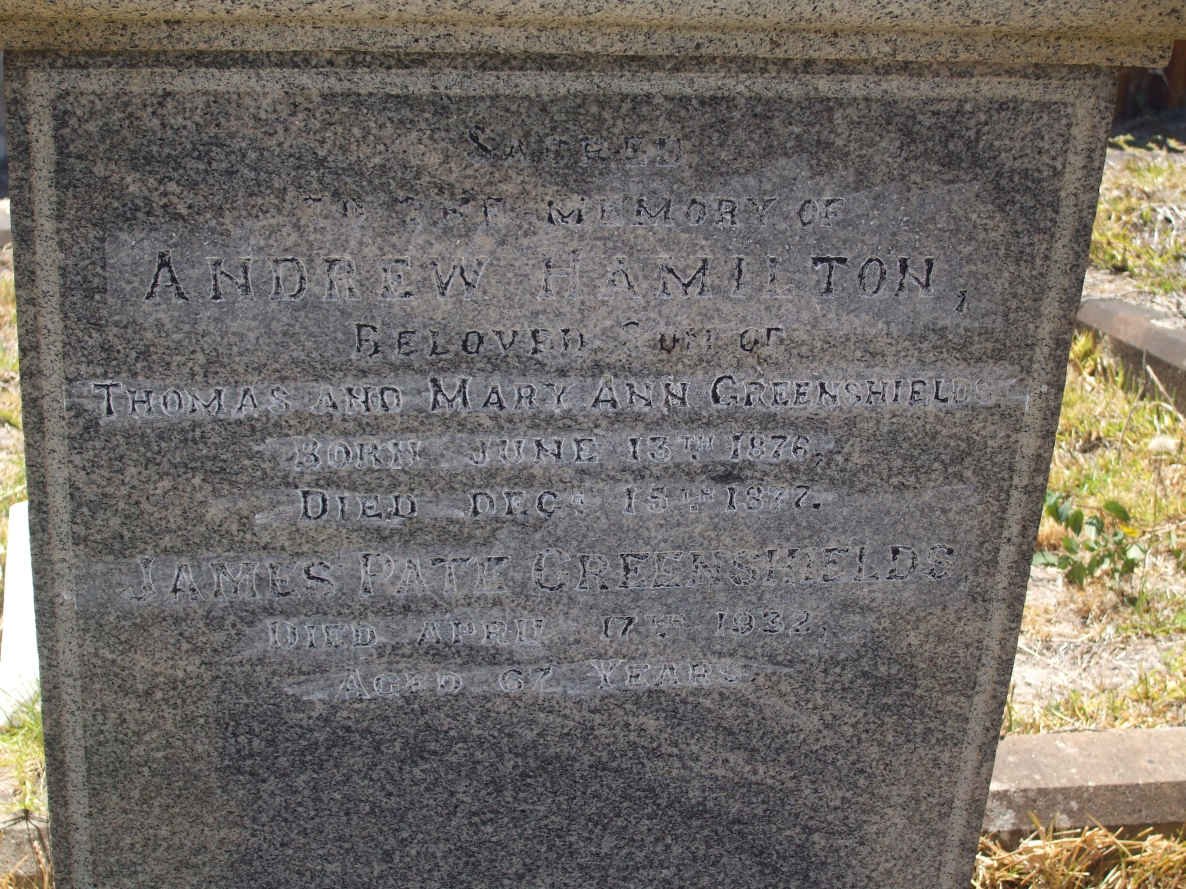 GREENSHIELDS James Pate -1932 :: GREENSHIELDS Andrew Hamilton 1876-1877 ::