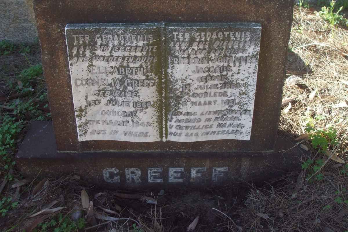 GREEFF  Frederik Johannes Jacobus 1863-1951 &amp; Elizabeth Cornelia RABE 1866-1947