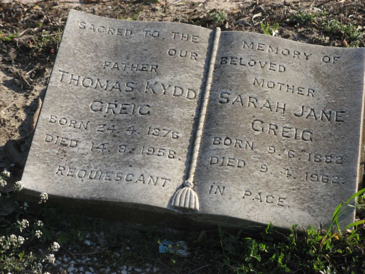 GREIG Thomas Kydd 1876-1958 &amp; Sarah Jane 1882-1962