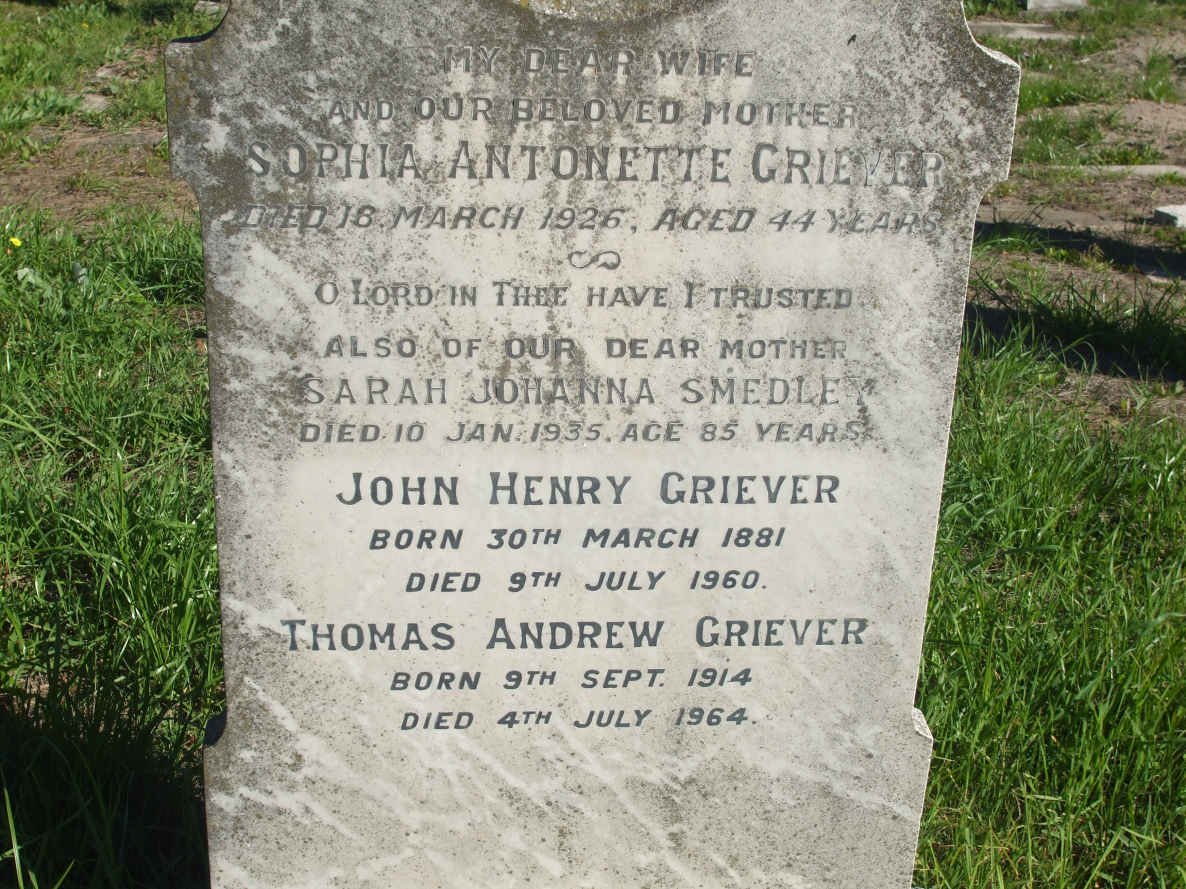 GRIEVER John Henry 1881-1960 &amp; Sophia Antonette -1926 