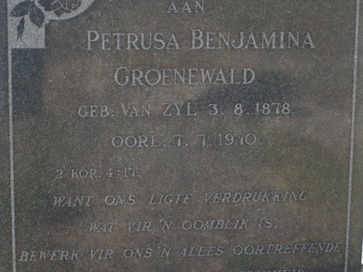 GROENEWALD Petrusa Benjamina nee VAN ZYL 1878-1970
