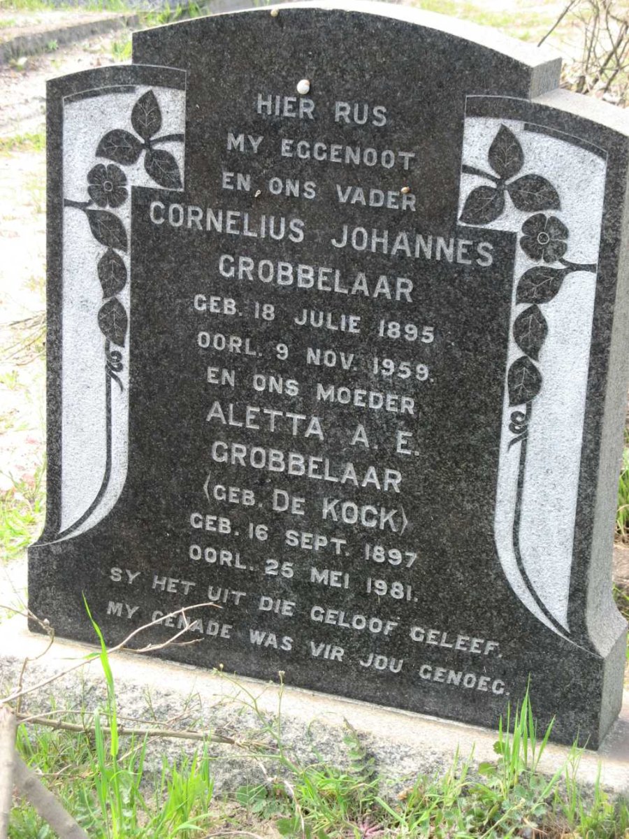 GROBBELAAR Cornelius Johannes 1895-1959 &amp; Aletta A.E. DE KOCK 1897-1981