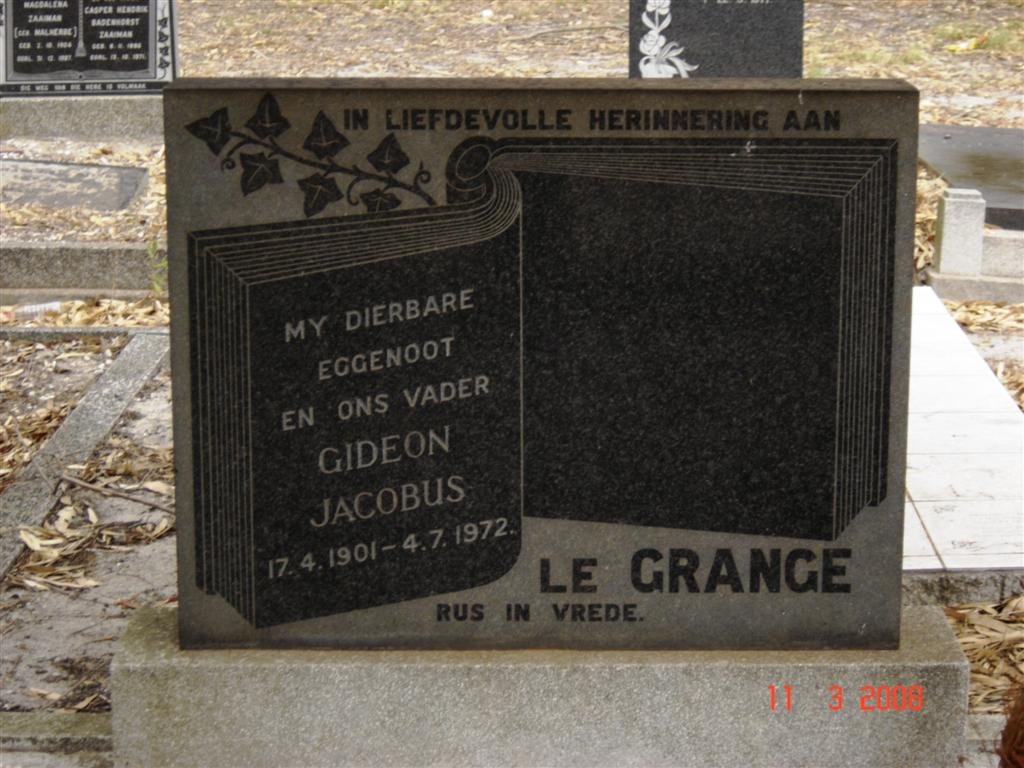 GRANGE  Gideon Jacobus, le 1901-1972