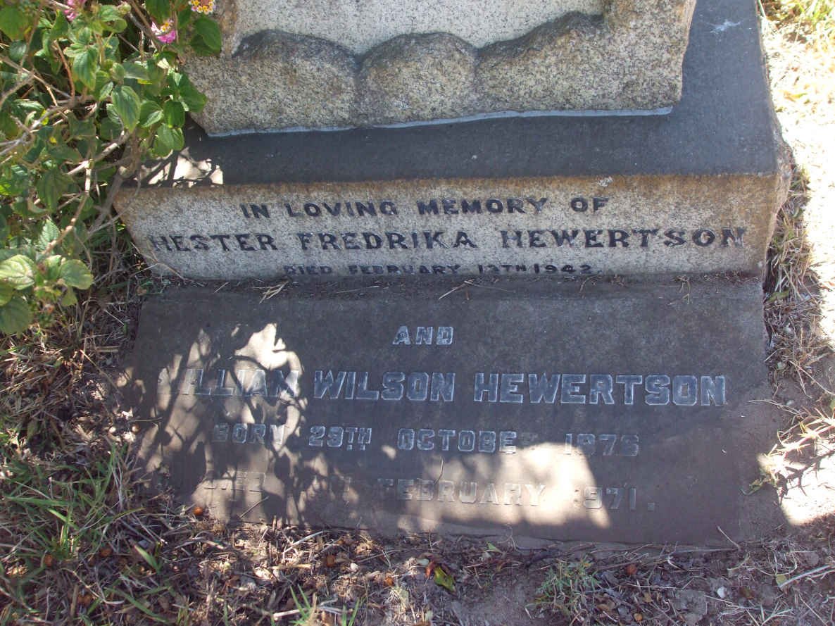 HEWERTSON William Wilson 187?-1971 &amp; Hester Fredrika -1942